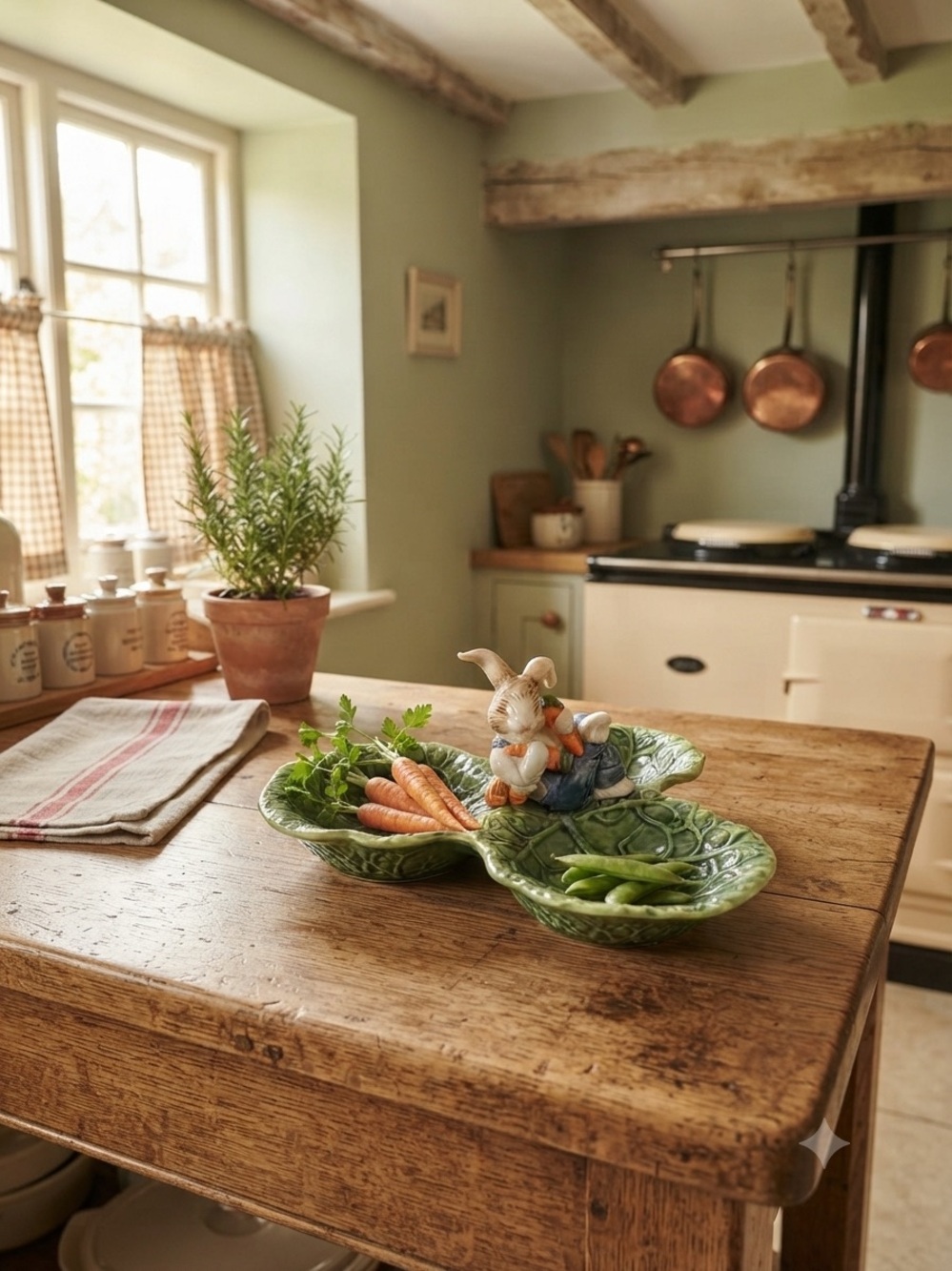 Ceramic Bunny Trough Serving Dish in Glossy Green